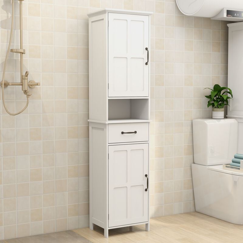15.75 in. W. x 11.81 in. D x 64.96 in. H White Freestanding Linen Cabinet
