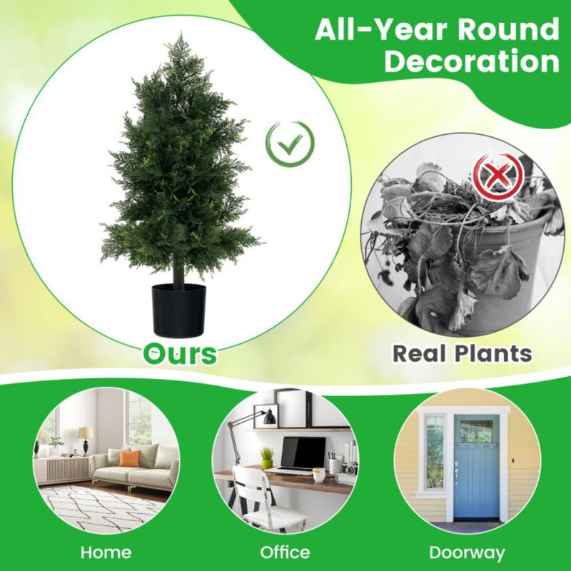 Hivvago Artificial Cedar Topiary Tree with Plastic Nursery Pot for Porch and Office