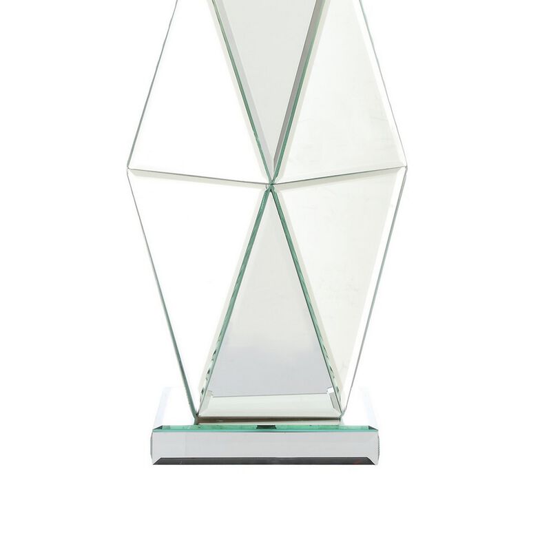30 Inch Table Lamp, Geometric Mirrored Base, Set of 2, Glass, Clear-Benzara