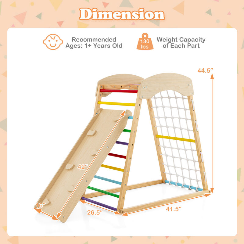 6-in-1 Jungle Gym Wooden Indoor Playground with Double-Sided Ramp and Monkey Bars