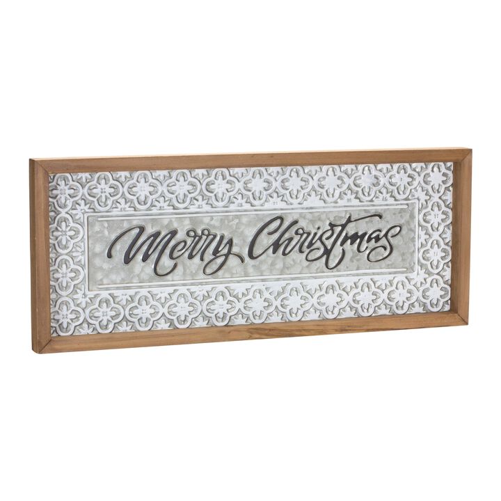 Set of 2 Ornate Metal Merry Christmas Signs for Festive Home Accent