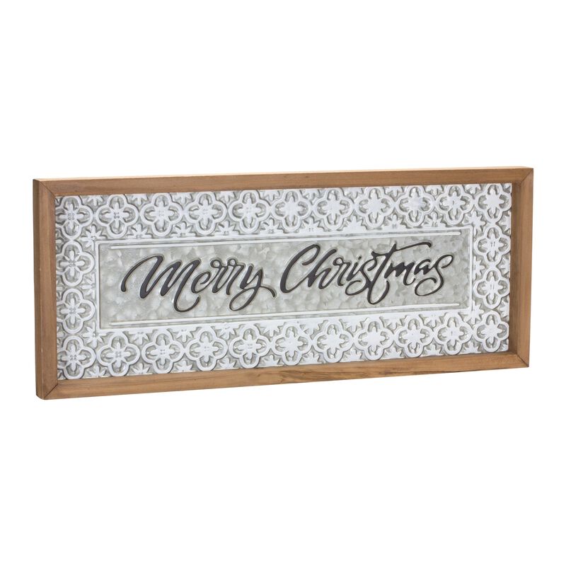 Set of 2 Ornate Metal Merry Christmas Signs for Festive Home Accent
