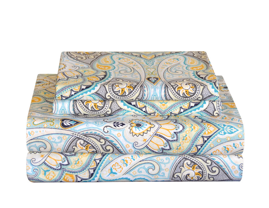 Pointehaven Cypress 200 Thread Count Printed Cotton Percale 3 pc Sheet Set, Twin Extra Long