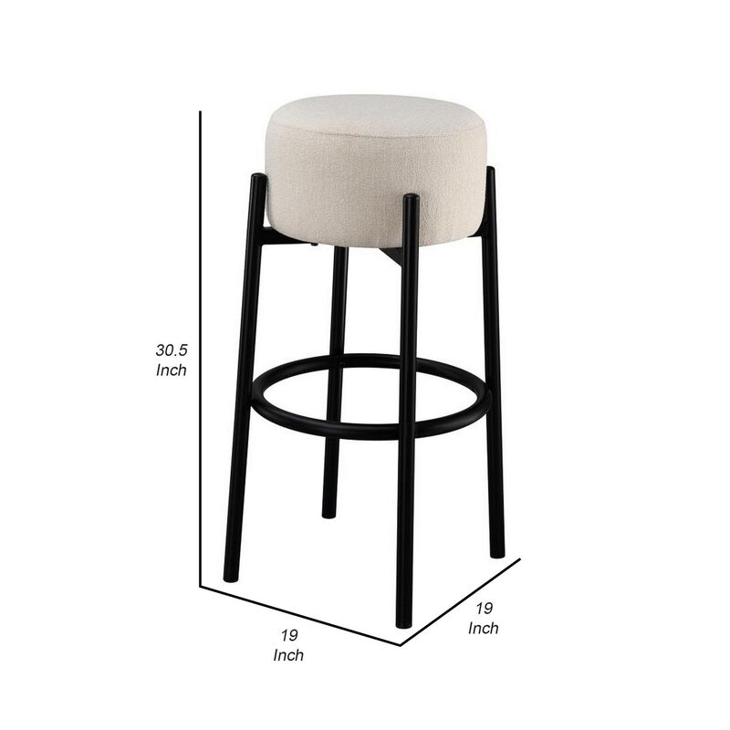 Barstool with Fabric Seat and Tubular Legs, Set of 2, Beige and Black - Benzara