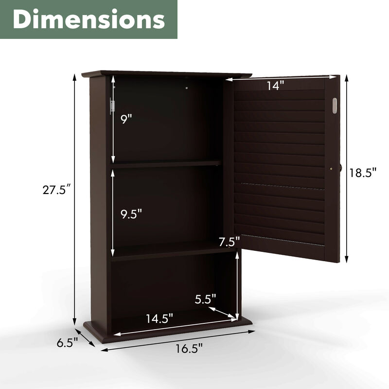 Bathroom Wall Mount Storage Cabinet Single Door with Height Adjustable Shelf