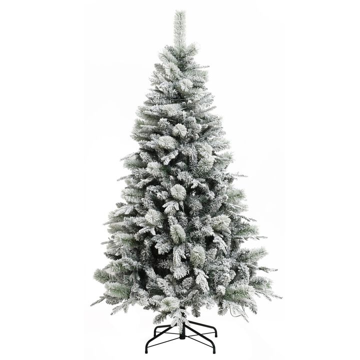 LuxenHome 6Ft Pre-Lit Full Artificial Snow-Flocked Christmas Tree, Multi Light Operations and Colors