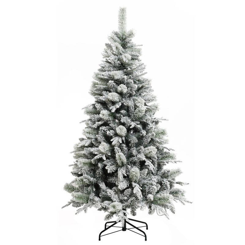 LuxenHome 6Ft Pre-Lit Full Artificial Snow-Flocked Christmas Tree, Multi Light Operations and Colors