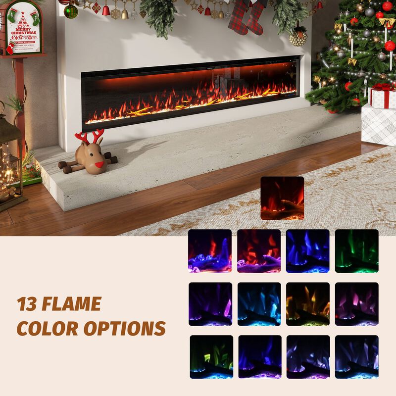 Smart 74” Wall-Mounted Electric Fireplace with Realistic Flame Effects, Dual Heating, and Alexa Compatibility