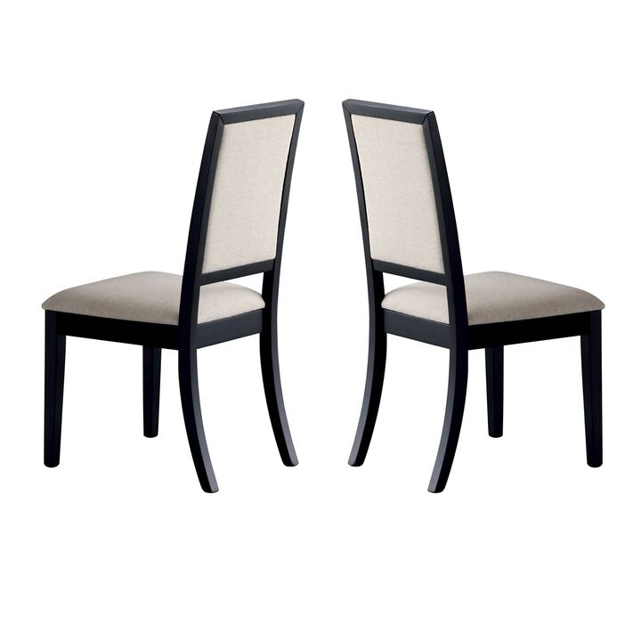 Wooden Dining Side Chair With Cream Upholstered seat And Back, Black, Set of 2