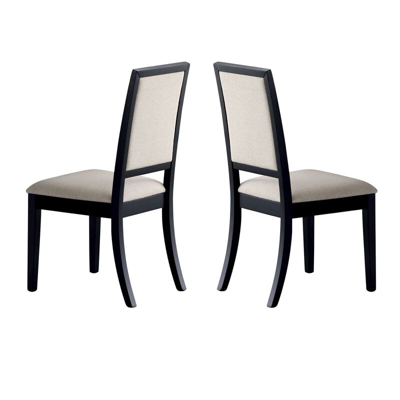 Wooden Dining Side Chair With Cream Upholstered seat And Back, Black, Set of 2