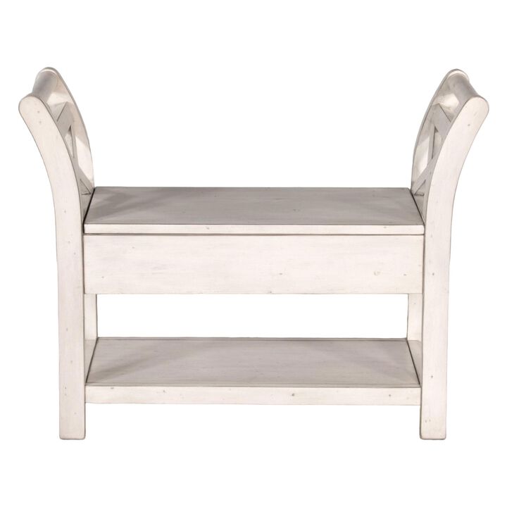 Sime 36 Inch Accent Bench, X-Panel and Storage, Ivory White Mahogany - Benzara