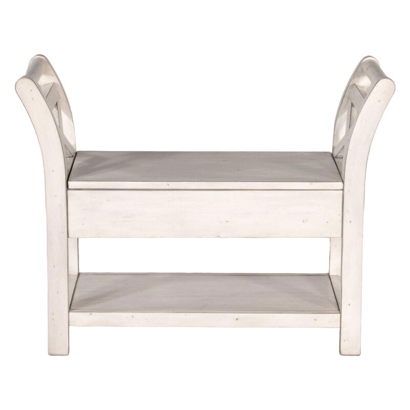 Sime 36 Inch Accent Bench, X-Panel and Storage, Ivory White Mahogany - Benzara