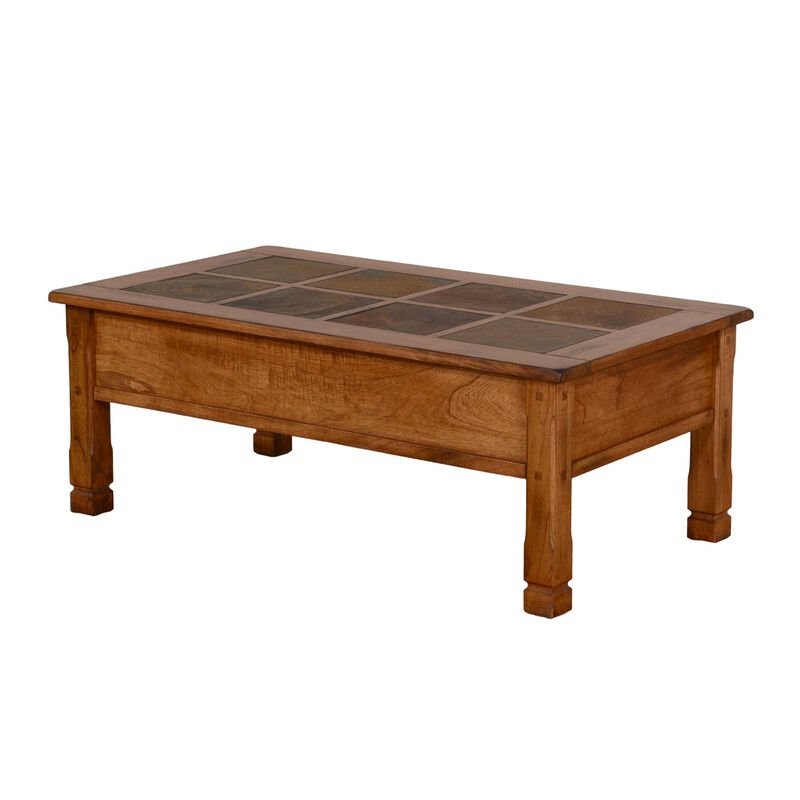 Marv Coffee Table, 2 Drawers, 49 Inch Rectangular w Brown Slate Inlay - Benzara