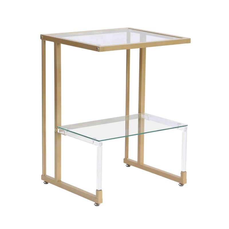 Golden Side Table, 2-Tier Acrylic Glass End Table For Living Room Bedroom