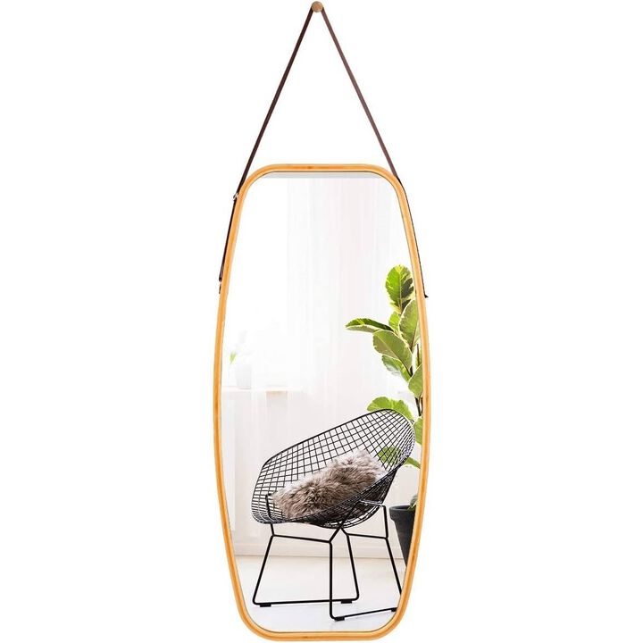 QuikFurn Wall Hanging Bedroom Bathroom Rectangular Mirror with Bamboo Frame 39 x 18 inch