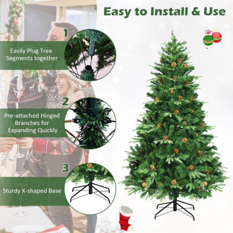 Artificial Christmas Tree with LED Lights and Pine Cones