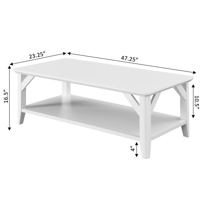 Convenience Concepts Winston Coffee Table with Shelf, White