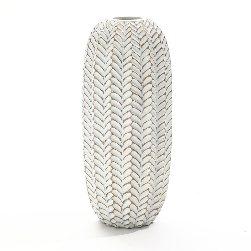 LuxenHome Modern Geometric Pattern Polyresin 17-Inch Tall Cylinder Vase