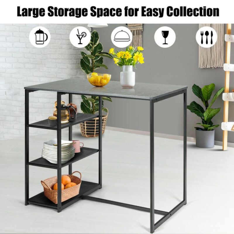 Hivvago 3 Pieces Dining Set with Rectangular Faux Marble and 3 Metal Storage Shelves