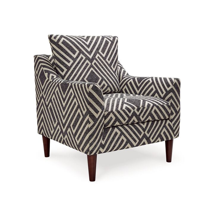 Morris Accent Chair, Gray, White Geometric Pattern, Polyester, Brown Wood -