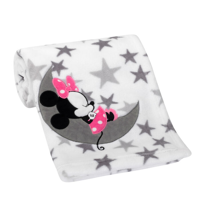 Disney Baby Minnie Mouse Gray/White Fleece Baby Blanket by Lambs & Ivy