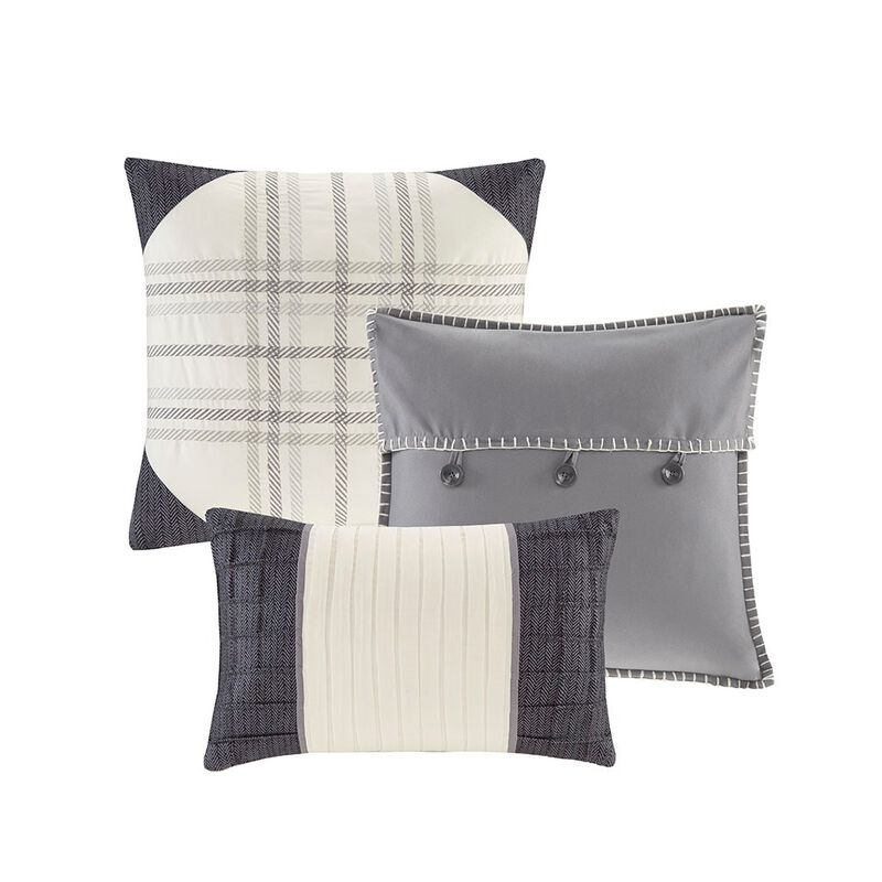 Gracie Mills Nanette 6 Piece Printed Herringbone Quilt Set with Throw Pillows