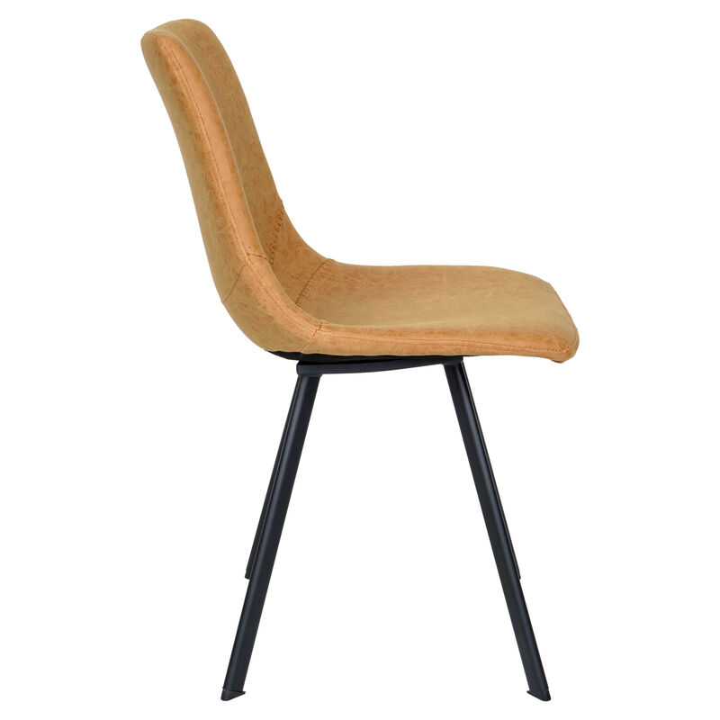 LeisureMod Markley Leather Dining Chair With Metal Legs in Olive Green