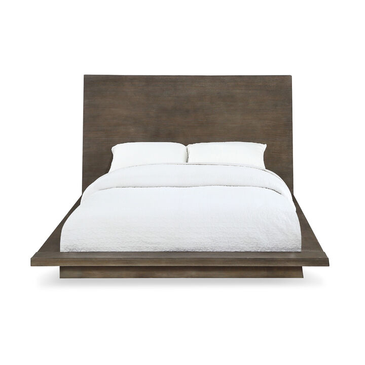 Nels Pine Wood Platform California King Bed, Distressed Brown - Benzara