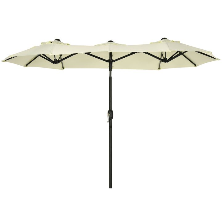 Brown Double-sided Umbrella: 9.5' Patio Umbrella with Tilt, Crank, Air Vents, 12 Ribs