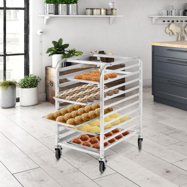 Hivvago 10 Sheets Aluminum Rolling Bakery Pan Rack