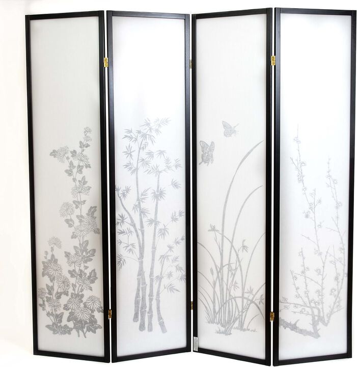 4 Panel Room Divider Privacy Screen Bamboo Print 71" Tall x 70" Wide
