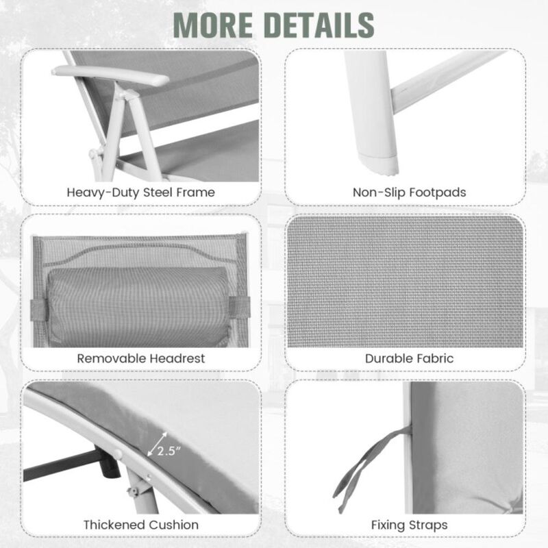 Hivvago Adjustable Outdoor Lightweight Folding Chaise Lounge Chair with Pillow