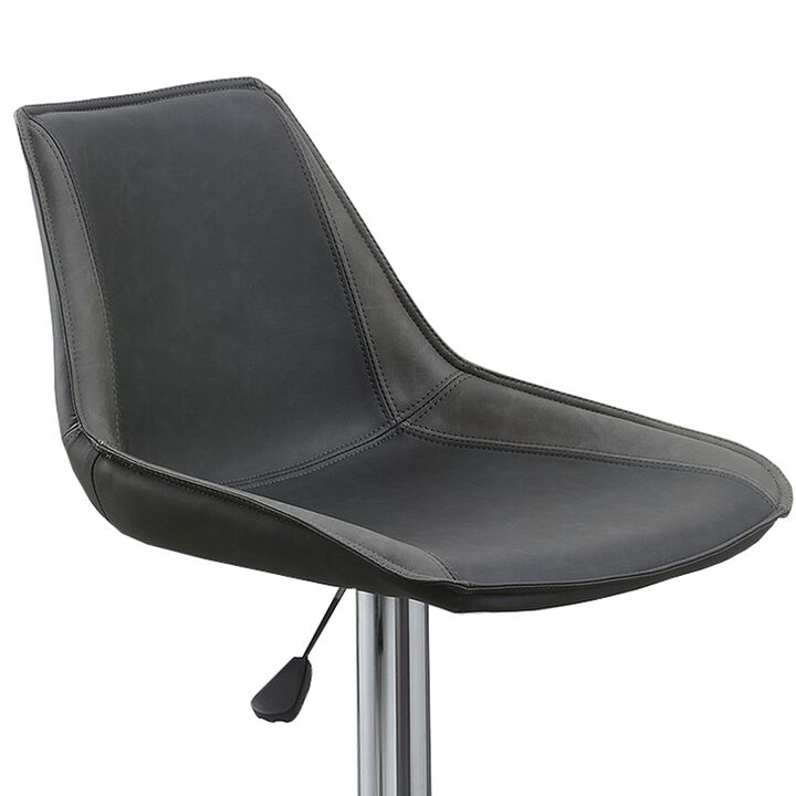 Carl 25-29 Inch Vegan Faux Leather Bar Stool, Adjustable Height, Set of 2, Gray Seat-Benzara