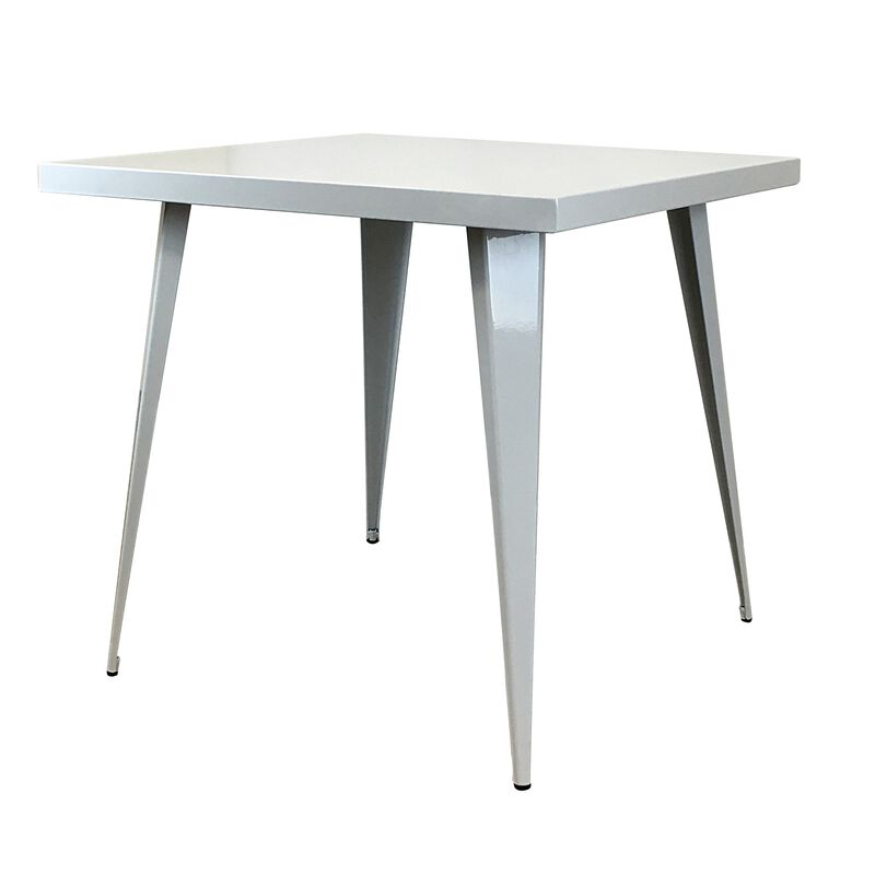 Oran 32 Inch Dining Table, Square Metal Top, Tapered Legs, White Finish - Benzara