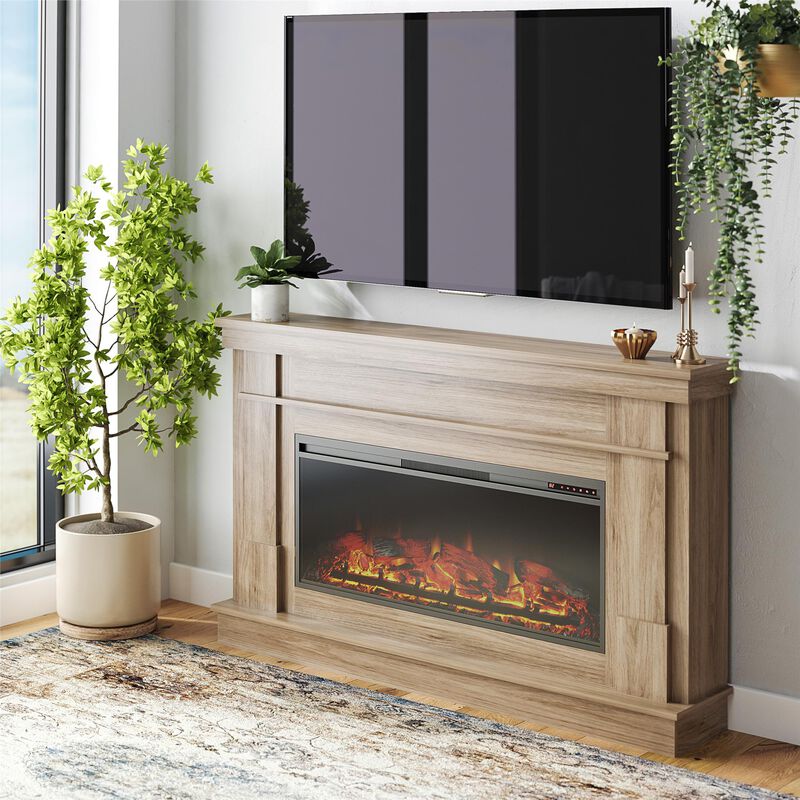 Ameriwood Home Elmcrest Wide Mantel with Linear Electric Fireplace, White