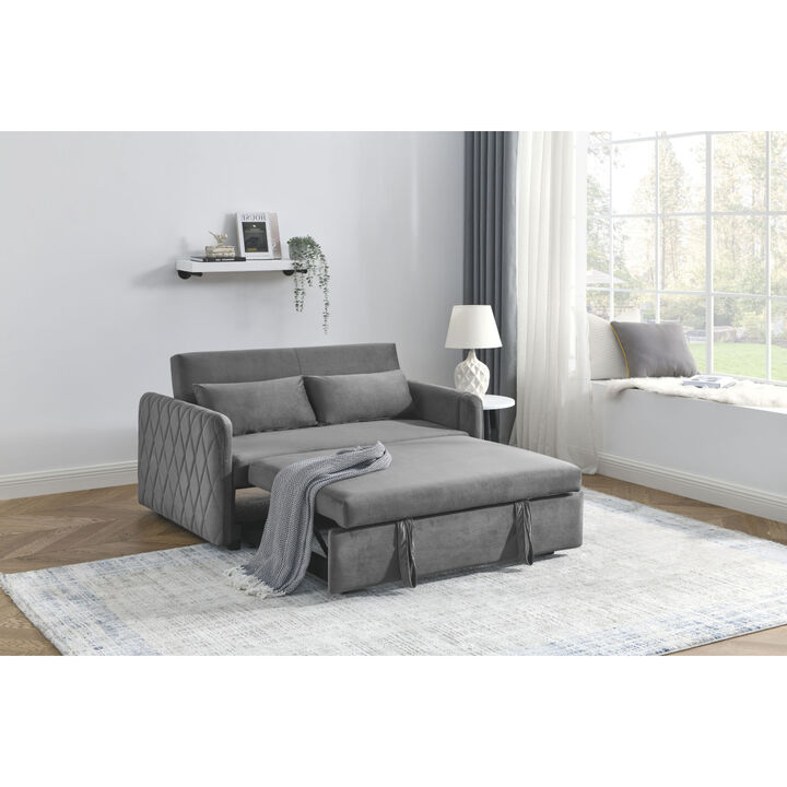 55" Modern Convertible Sofa Bed With 2 Detachable Arm Pockets, Velvet Loveseat Sofa With Pull Out