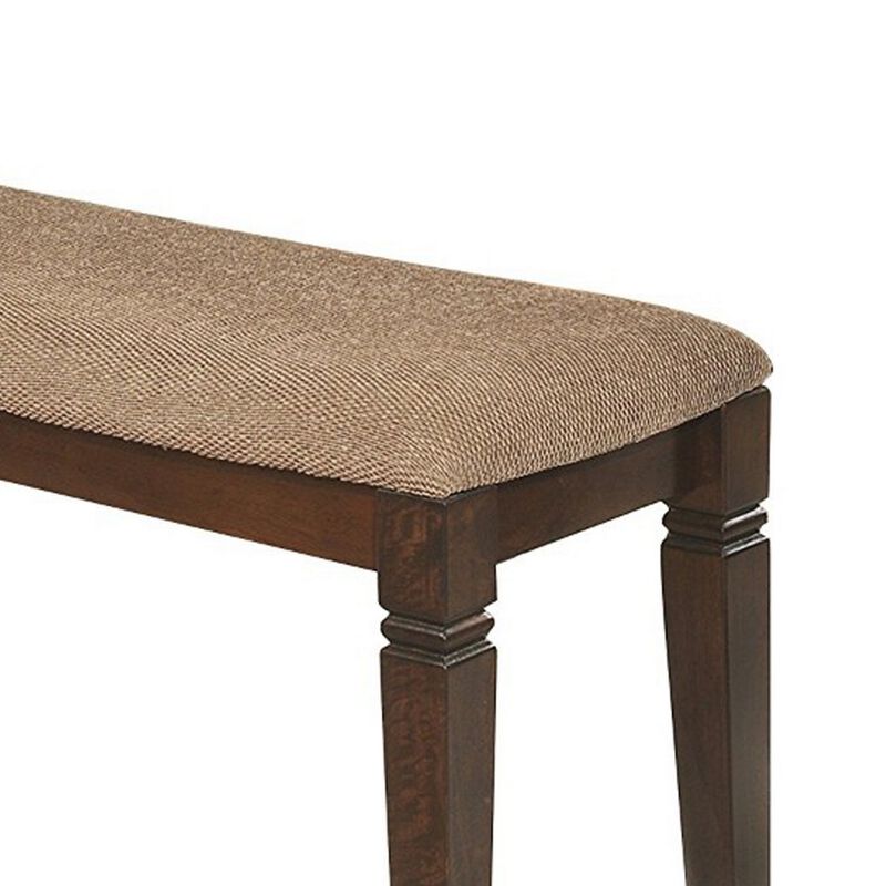 Fabric Upholstered Solid Wooden Bench, Light & Dark Brown-Benzara
