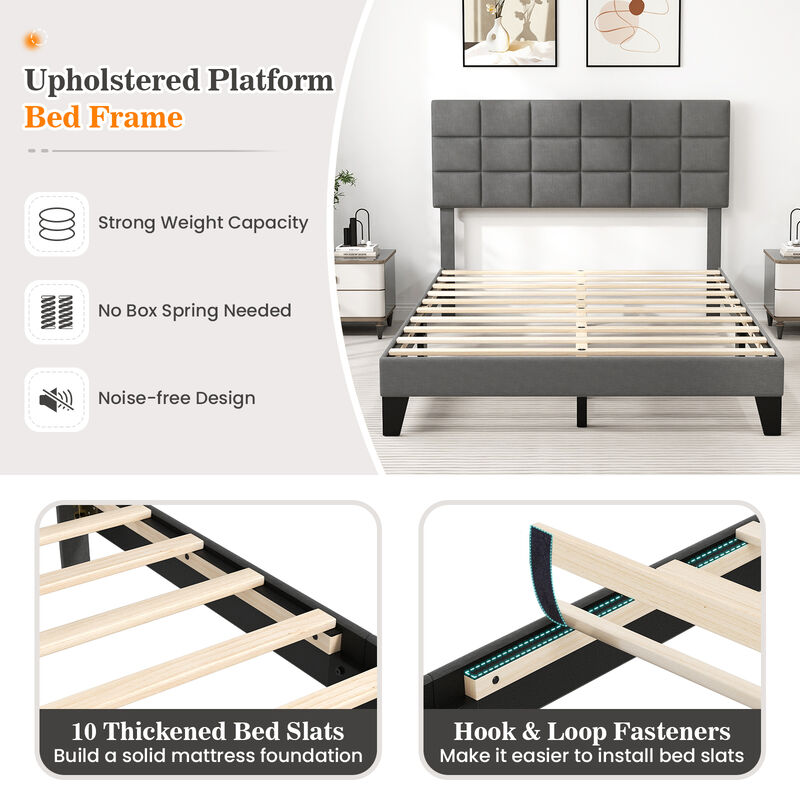 Modern Linen Bed Frame with Adjustable Headboard for Customizable Comfort and Stylish Bedroom Design