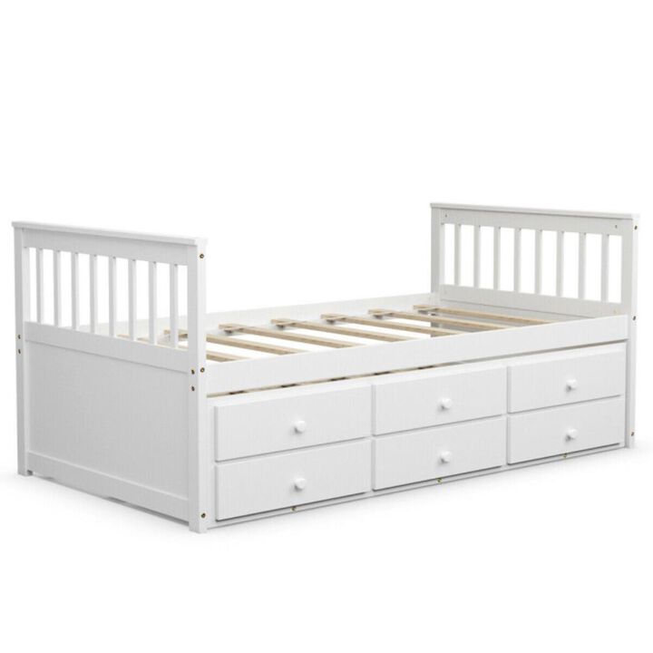 Hivvago Twin Captains Bed with Trundle and 3 Storage Drawers