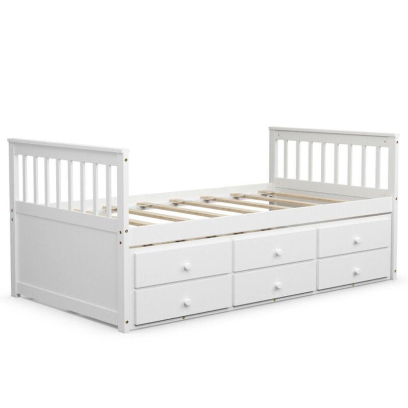 Hivvago Twin Captains Bed with Trundle and 3 Storage Drawers