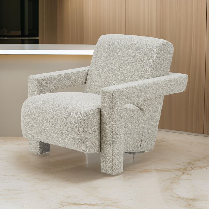 Cid Lily 28 Inch Accent Chair, Foam Cushioned Plush Beige Polyester Fabric - Benzara