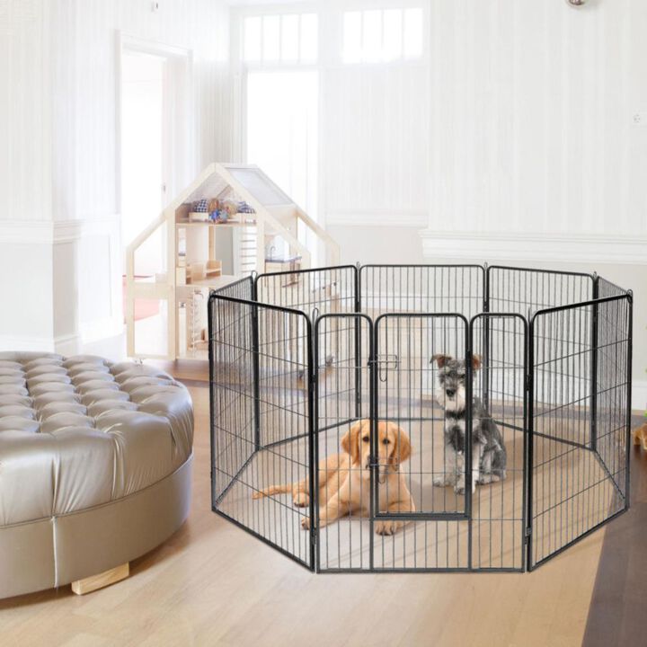 Hivvago 8 Metal Panel Heavy Duty Pet Playpen Dog Fence with Door