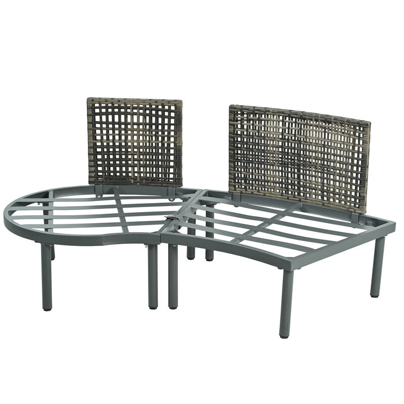Merax Half Moon Outdoor Sectional Sofa with 2 Coffee Tables
