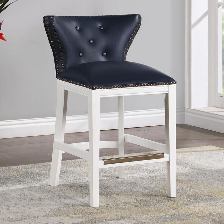 Comfort Pointe Marco Midnight Blue Faux Leather and White Wood Counter Stool