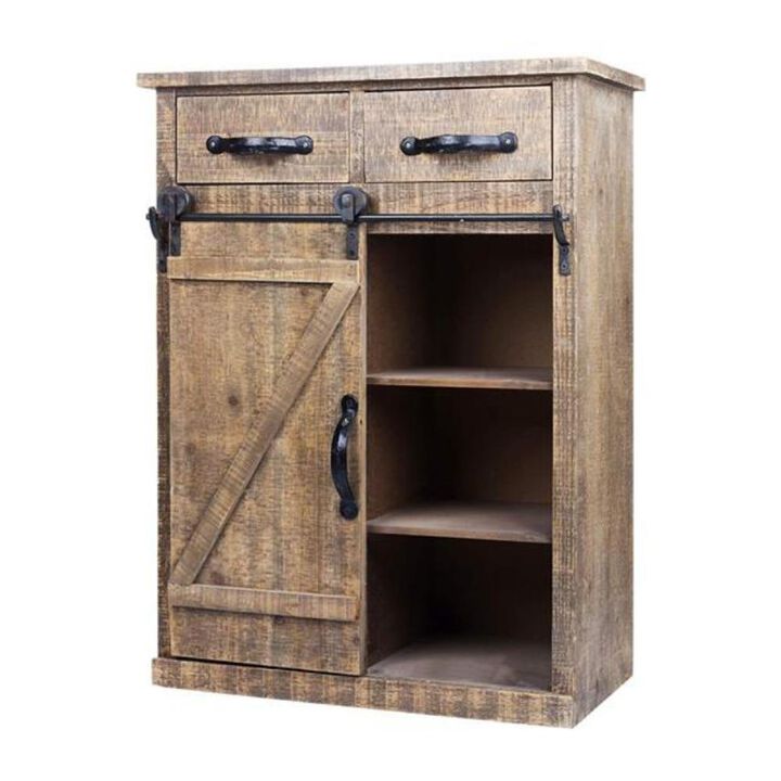 Classic American Country Style Vintage Cabinet Single Barn Door with 2 Drawers for Home Storage