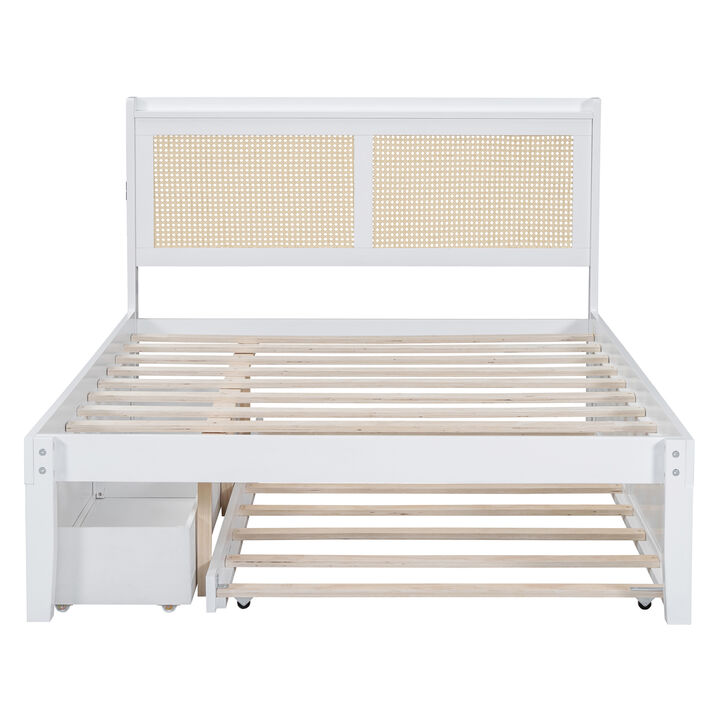 Merax Platform Bed Frame with Rattan Headboard