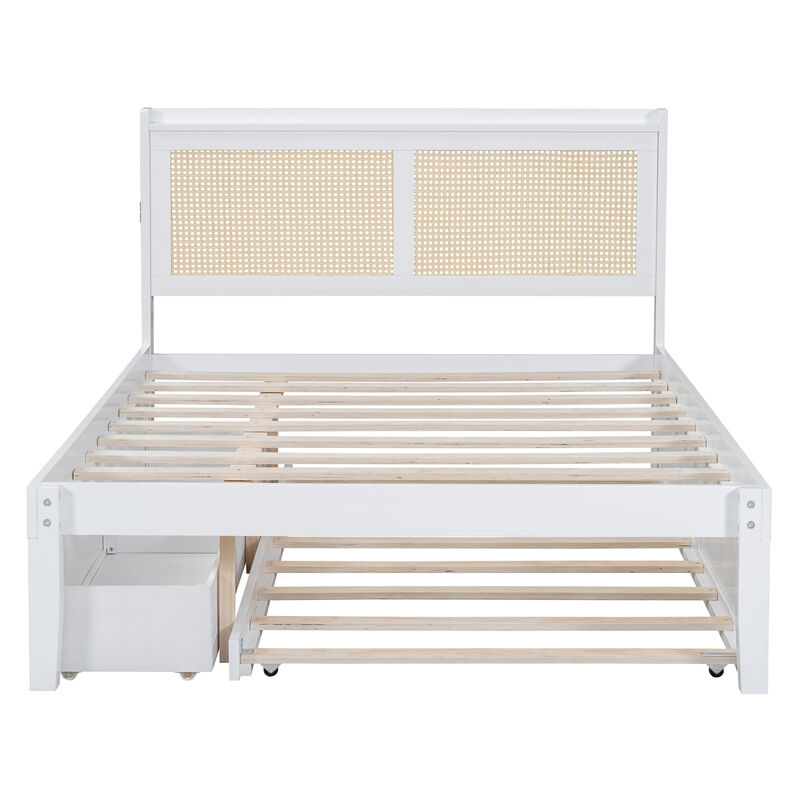 Merax Platform Bed Frame with Rattan Headboard