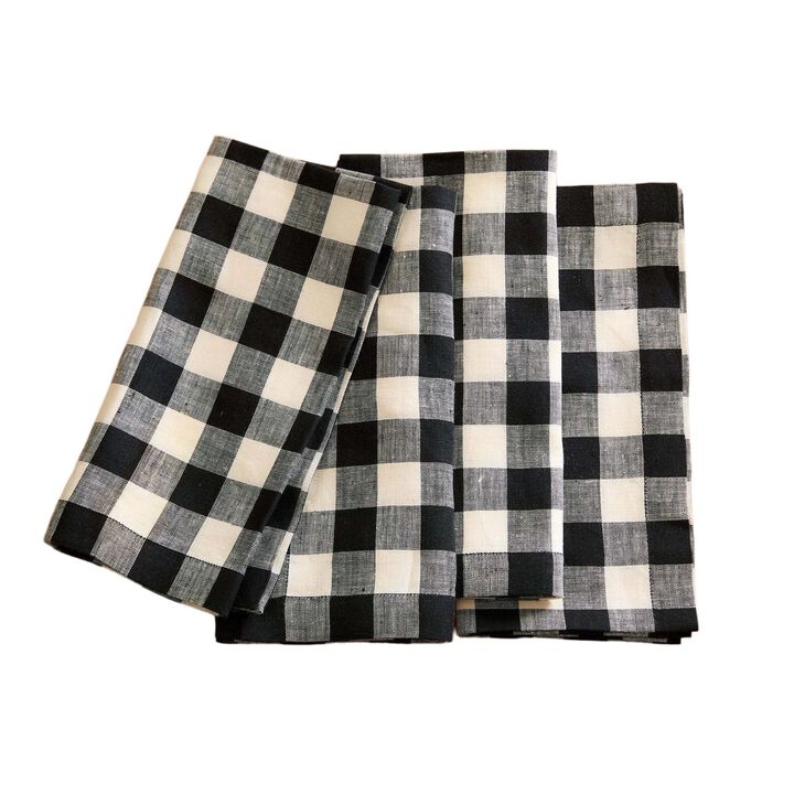 Solino Home 100% Pure Linen Cloth Napkins 20 x 20 Inch Set of 4 Dinner Napkins | Morgan Check