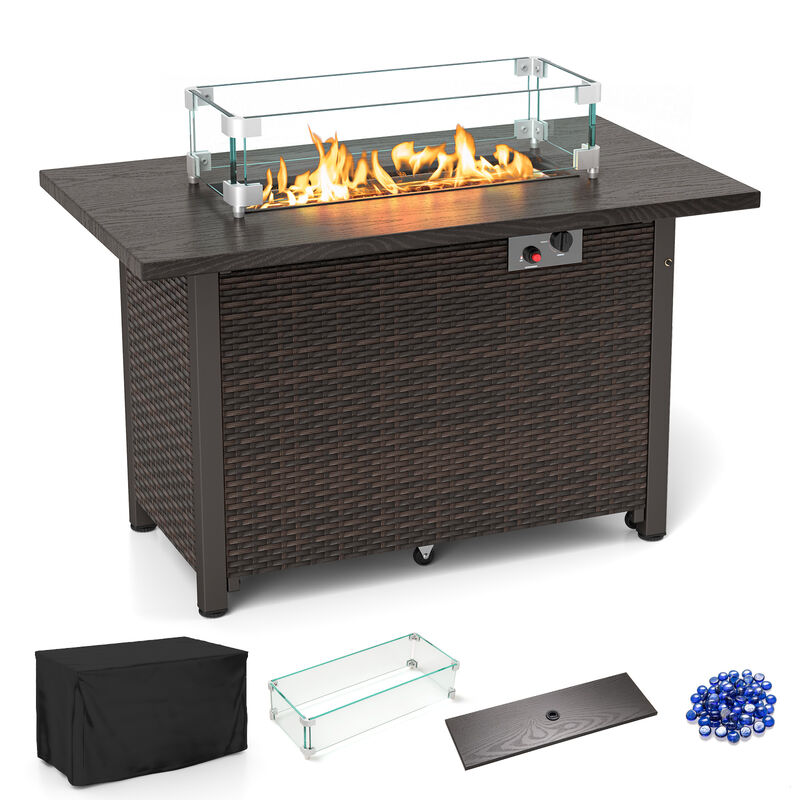 50000 BTU ropane Gas Fire Pit Table with Wind Guard and Glass Rocks