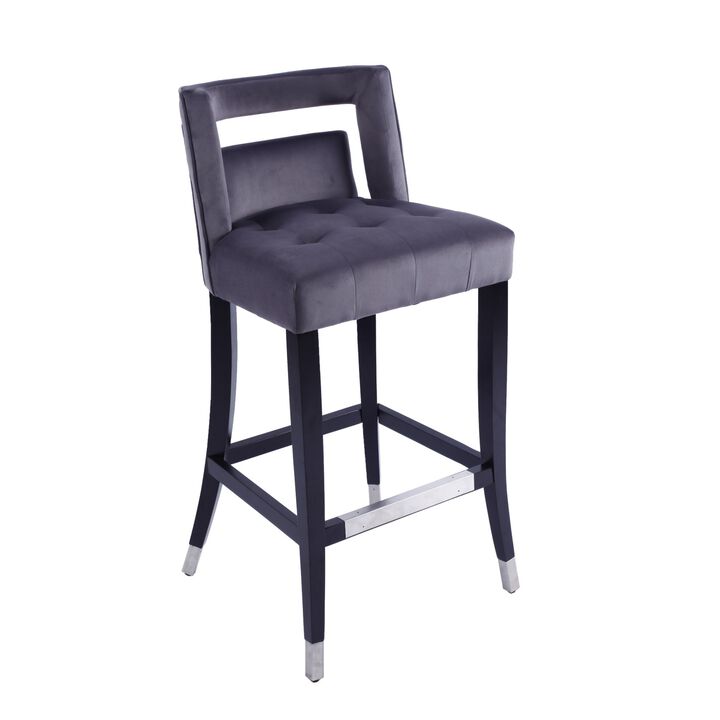 Suede Velvet Barstool With Nailheads Dining Room Chair 2 PCS Set - 30 Inch Seater Height